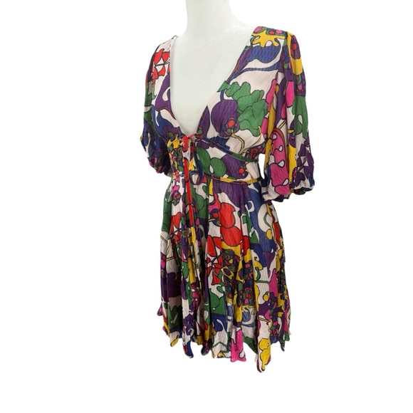 RHODE Madeline Swing Liw V Neck Floral Psychedelic Print Resort Dress size Small - Picture 3 of 5